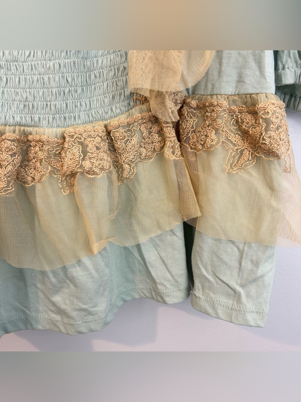 NWT Forever That Girl Blue/Tan Ruffle Lace Peplum Fairy Top Large Anthropologie - Picture 14 of 16